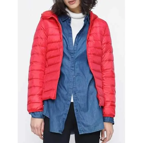 12 Color Women Pure Color Zipper Long Sleeve Hooded Short Down Coats