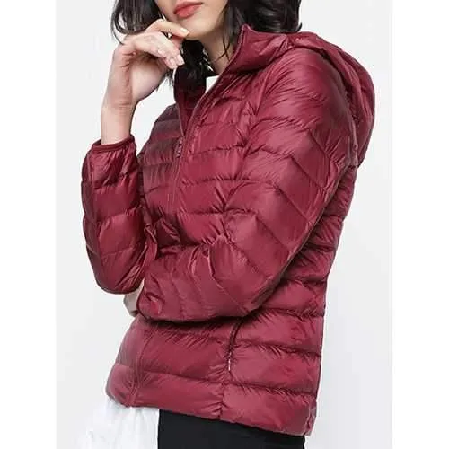 12 Color Women Pure Color Zipper Long Sleeve Hooded Short Down Coats