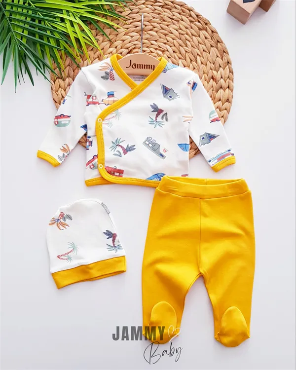 3 pieces zibin set with caravan theme - mustard