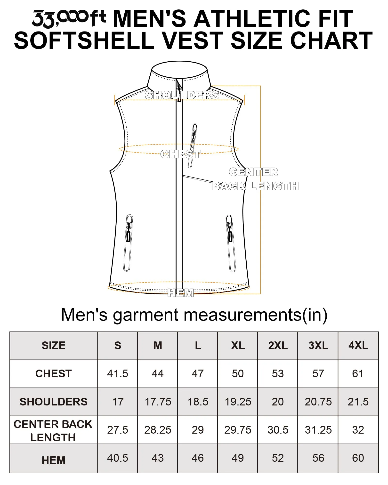 33,000ft Men's Windproof Lightweight Golf Vest Outerwear with Pockets, Softshell Sleeveless Jacket for Running Hiking Sports