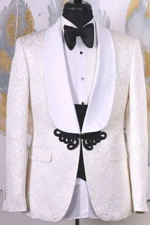 Abbott Stylish Ivory Shawl Collar Two-Piece Jacquard Groom's Wedding Attire