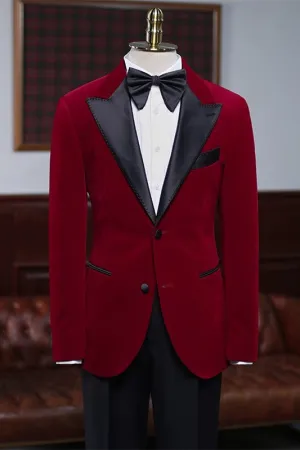 Adrian Stylish Crimson Peaked Lapel Velvet Men's Prom Ensemble