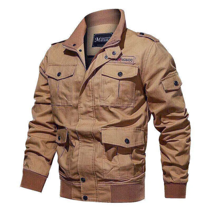 Aidase Spring and autumn military jacket male cotton water wash collar pilot cotton jacket large size plus velvet winter youth