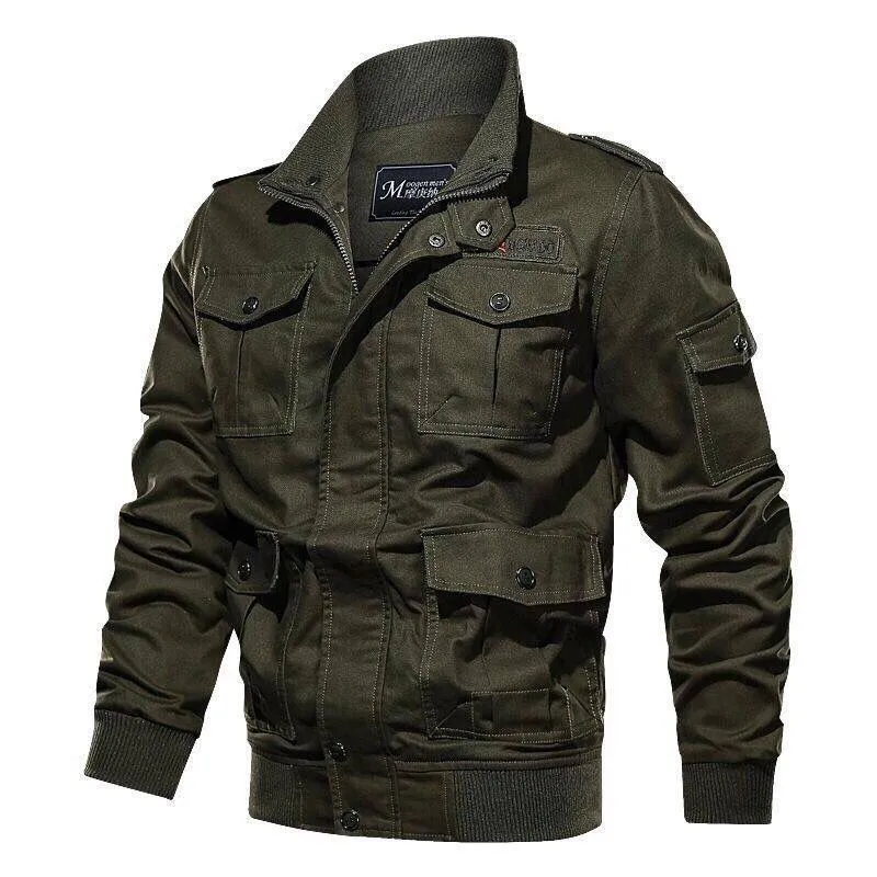 Aidase Spring and autumn military jacket male cotton water wash collar pilot cotton jacket large size plus velvet winter youth