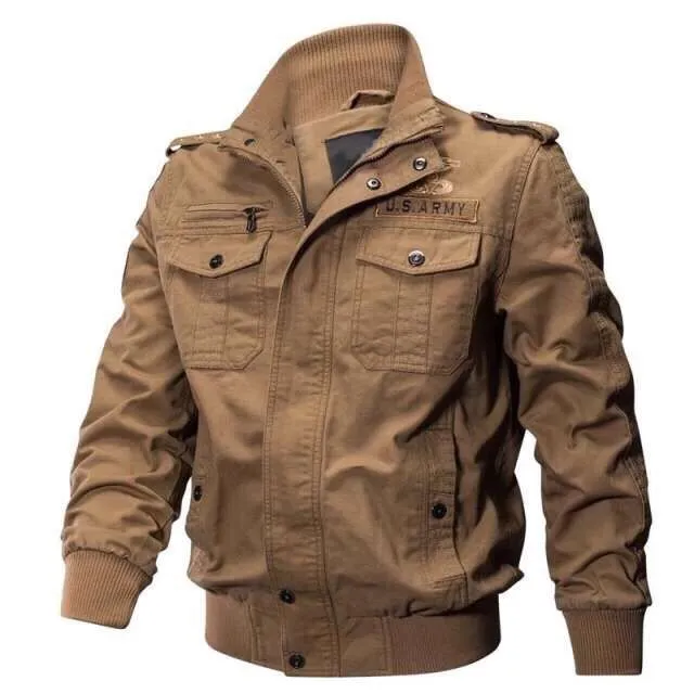 Aidase Spring and autumn military jacket male cotton water wash collar pilot cotton jacket large size plus velvet winter youth