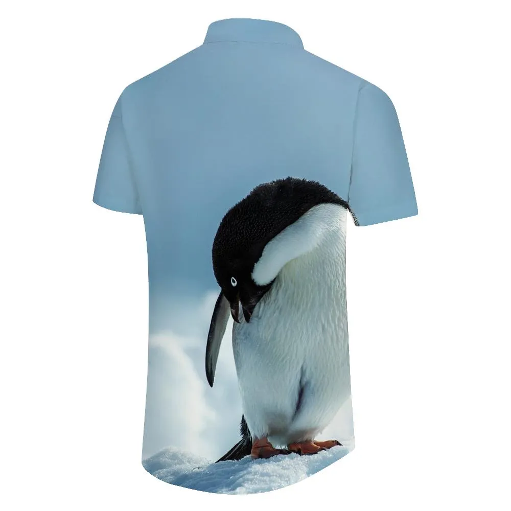 Arctic Cute Penguin Short Sleeve Shirt Print Men's Short Sleeve Button-down Shirt Summer Retro Short Sleeve Button-down Shirt Beach Clothing