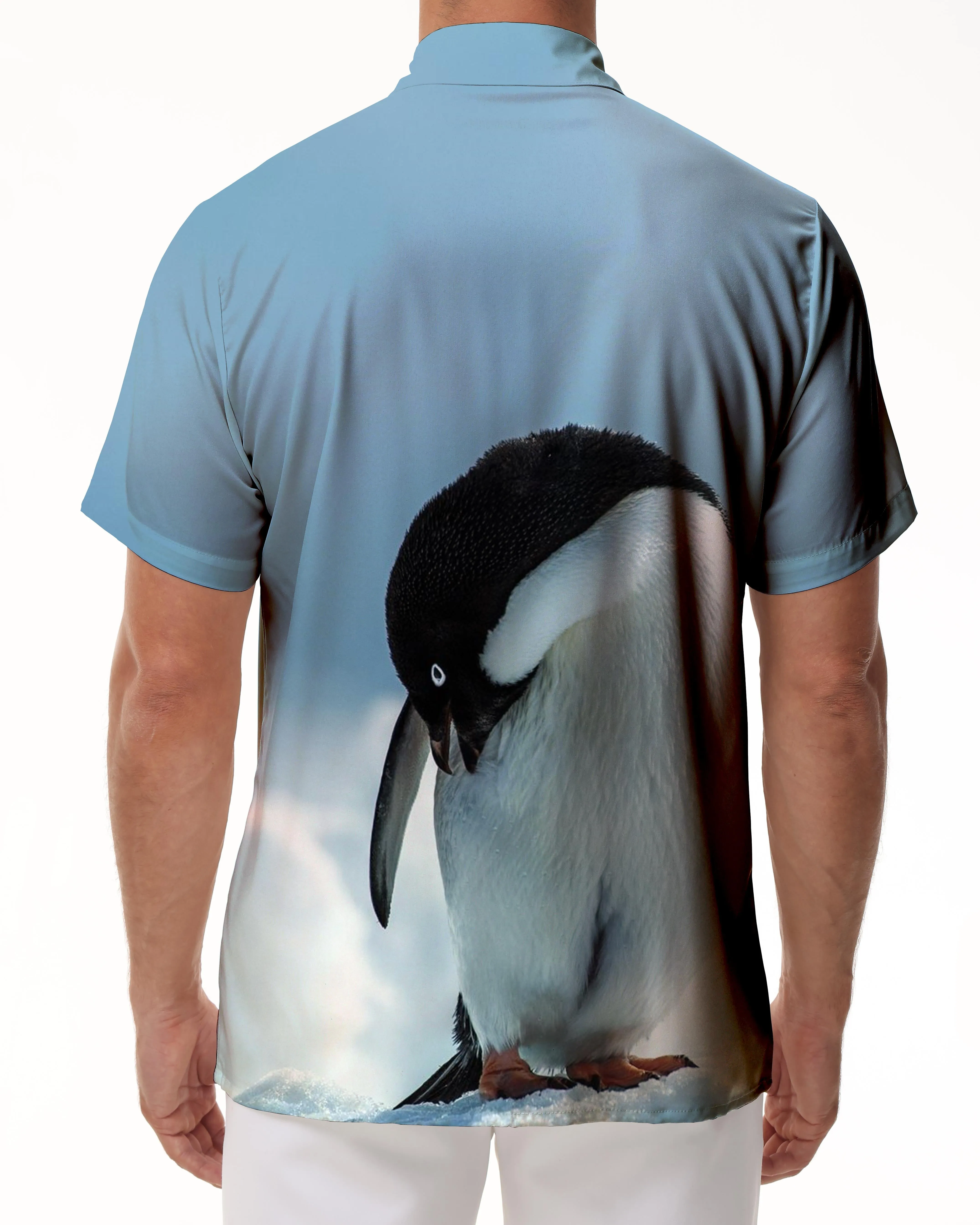 Arctic Cute Penguin Short Sleeve Shirt Print Men's Short Sleeve Button-down Shirt Summer Retro Short Sleeve Button-down Shirt Beach Clothing