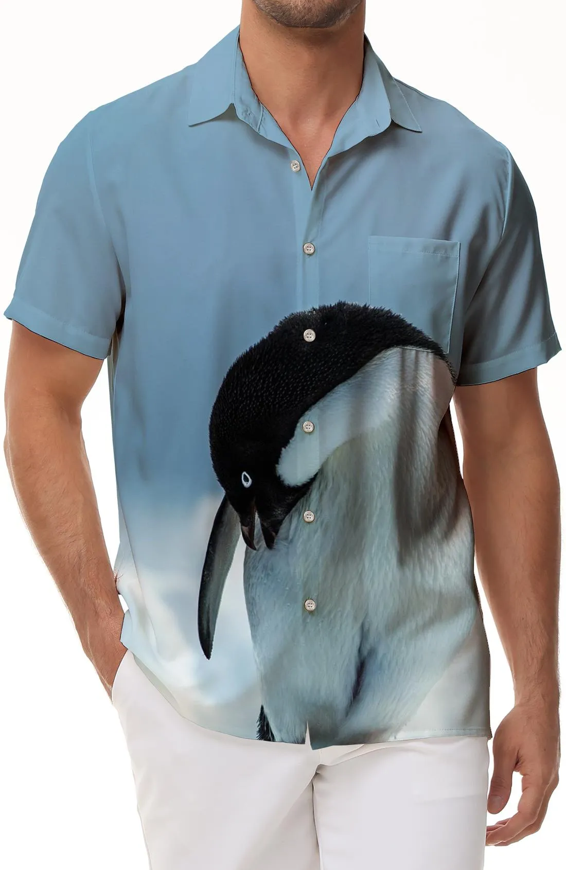 Arctic Cute Penguin Short Sleeve Shirt Print Men's Short Sleeve Button-down Shirt Summer Retro Short Sleeve Button-down Shirt Beach Clothing