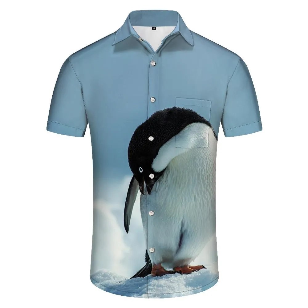 Arctic Cute Penguin Short Sleeve Shirt Print Men's Short Sleeve Button-down Shirt Summer Retro Short Sleeve Button-down Shirt Beach Clothing