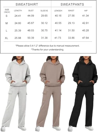 AUTOMET Womens 2 Piece Outfits Matching Sweat Sets Winter Clothes Hoodies with Cargo Baggy Sweatpants Loungewear Sets for Teen Girls GreyBlue L