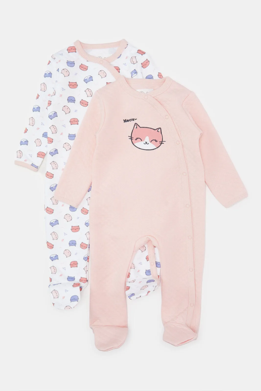 Baby White And Pink Printed Sleepsuit Set (Pack Of 2)