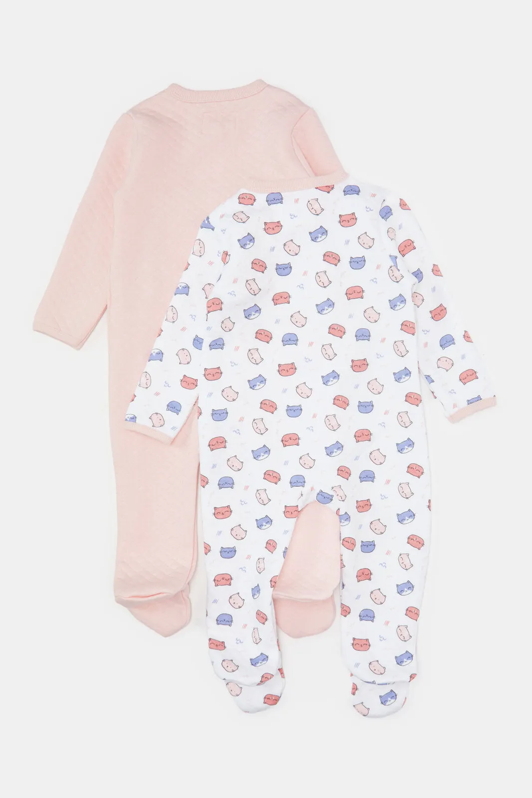 Baby White And Pink Printed Sleepsuit Set (Pack Of 2)