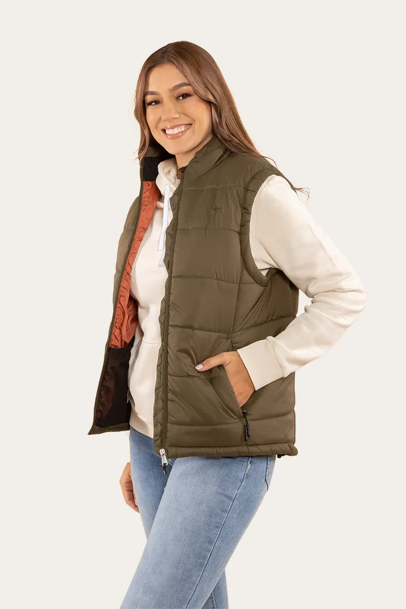 Bayside Womens Puffer Vest - Military Green