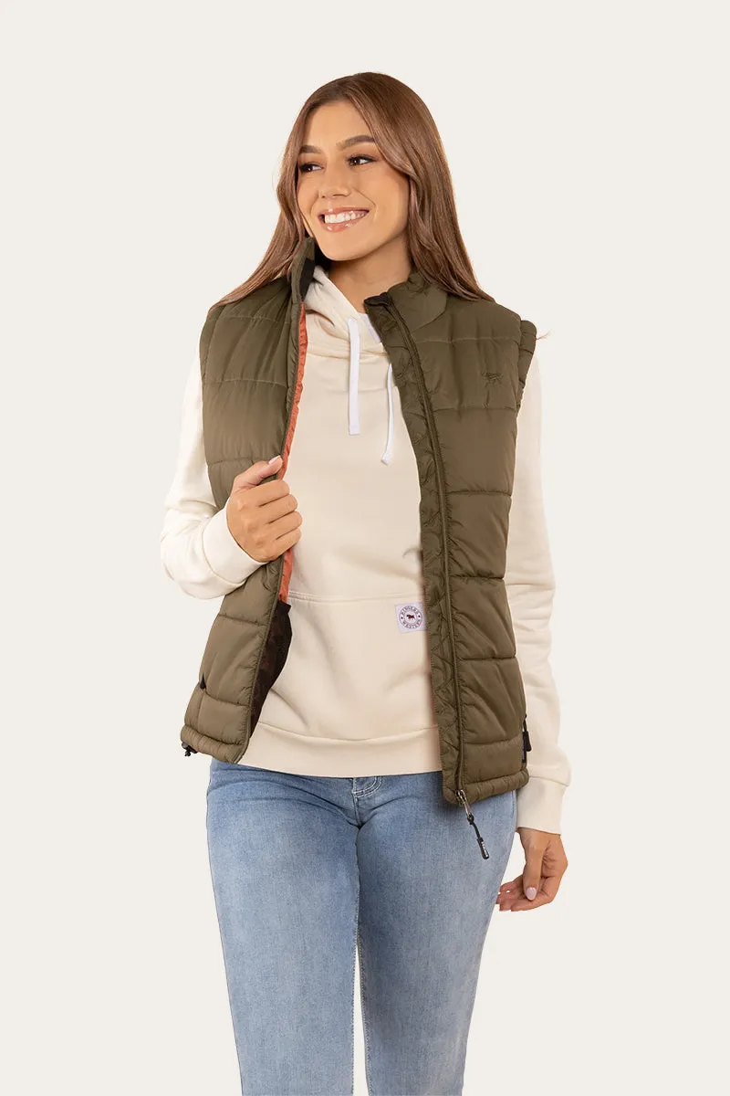 Bayside Womens Puffer Vest - Military Green