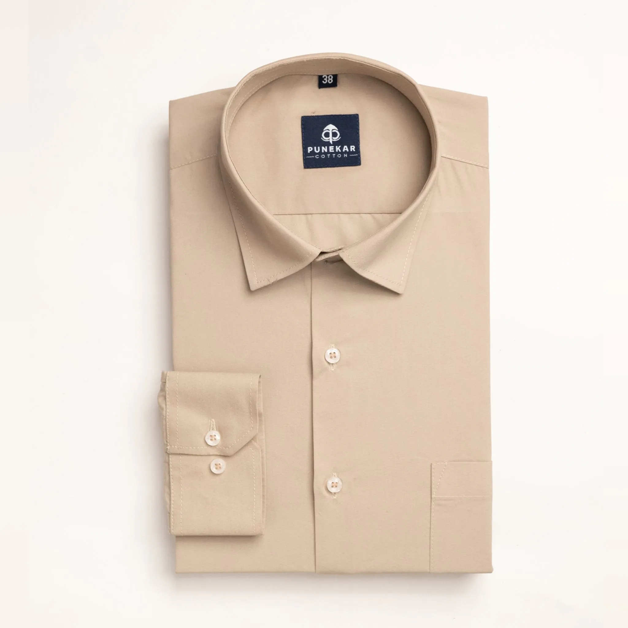 Beige Color Lycra Twill Cotton Shirt For Men