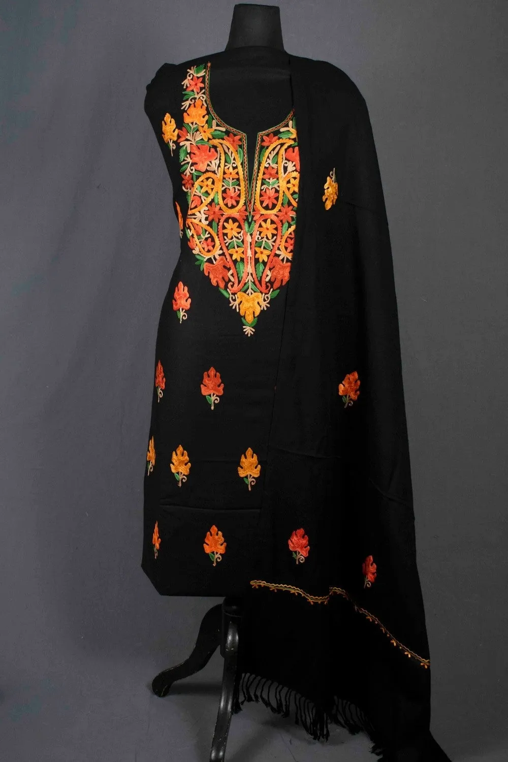 Black Color Kashmiri Aari Work Heavy Neck Embroidered Salwar Kameez With Designer New Pattern