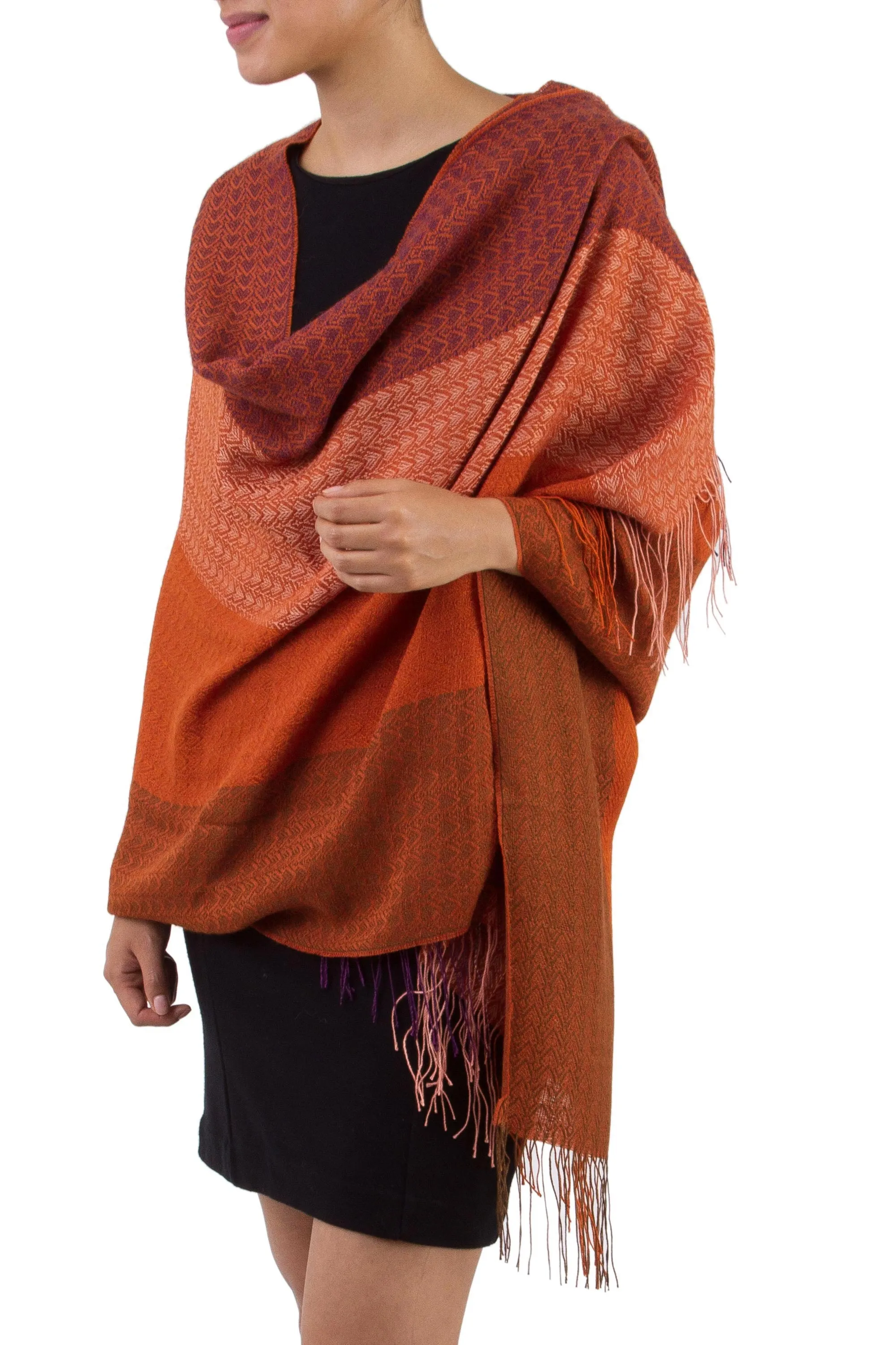 Blazing Warmth Handwoven Red and Orange Baby Alpaca Blend Shawl from Peru