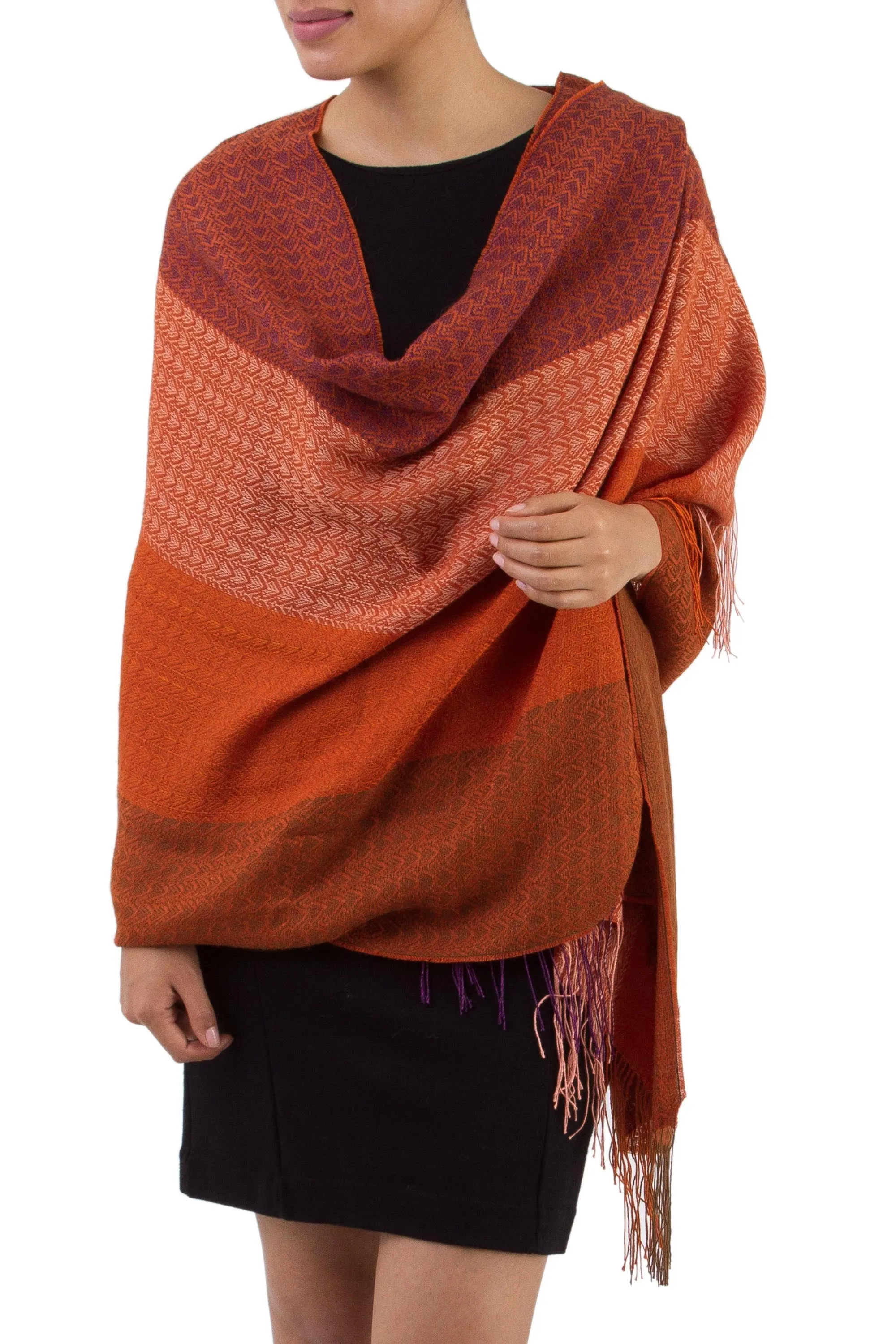 Blazing Warmth Handwoven Red and Orange Baby Alpaca Blend Shawl from Peru