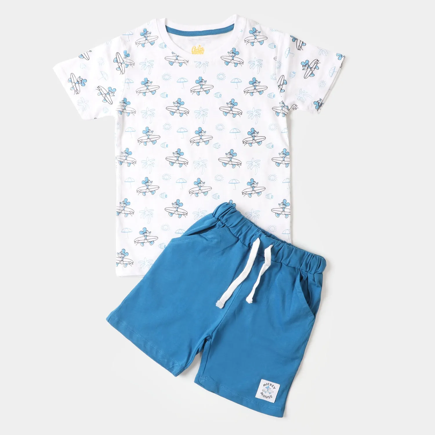 Boys Cotton 2 Piece Set- White