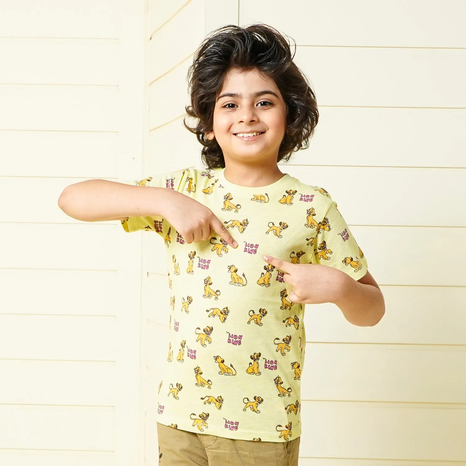 Boys Cotton T-Shirt Lion King - Beige