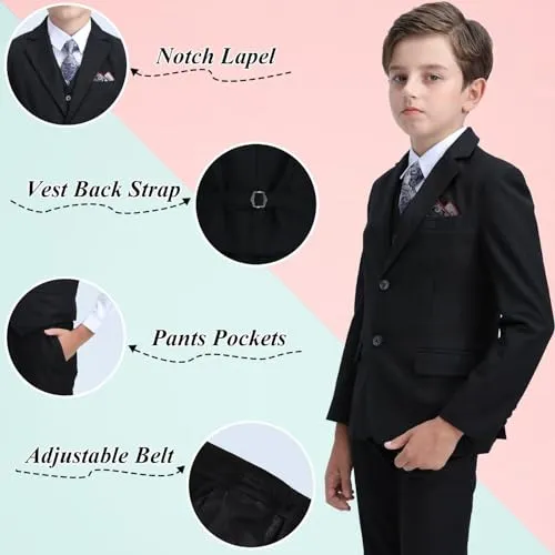 Boys Suits Size 14 Kids Black Suits for Boys Wedding Ring Bearer Outfit Boys' Formal Dress Vest Pants Suspenders Suit Set