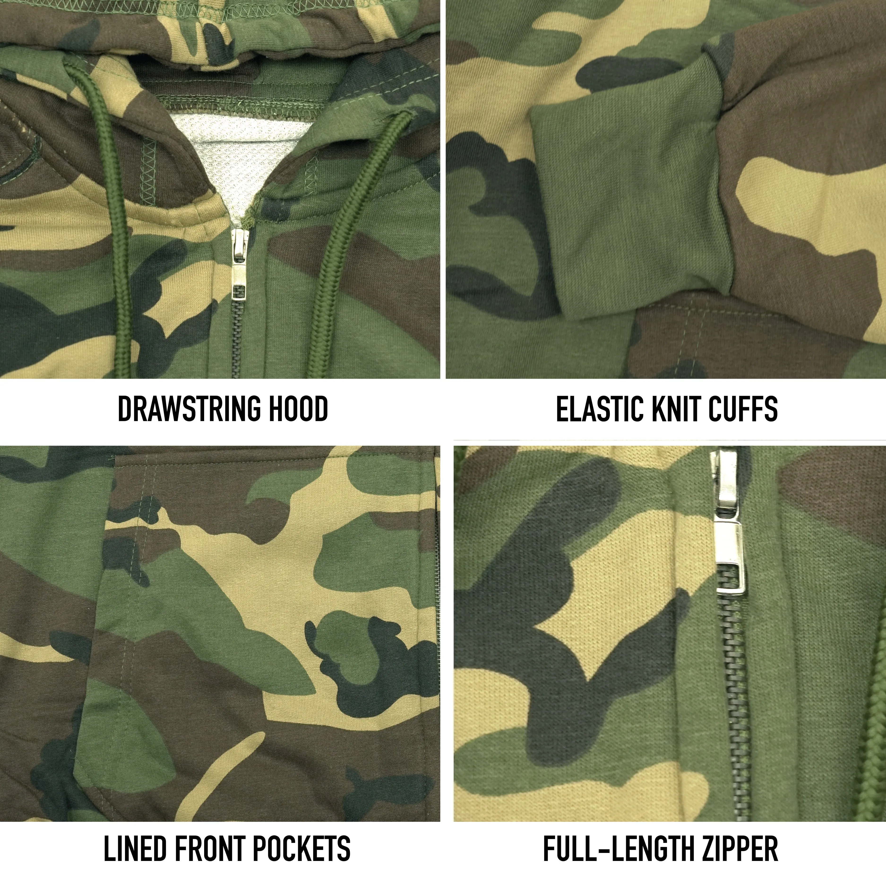 Camo Thermal-Lined Zipper Hooded Sweatshirts