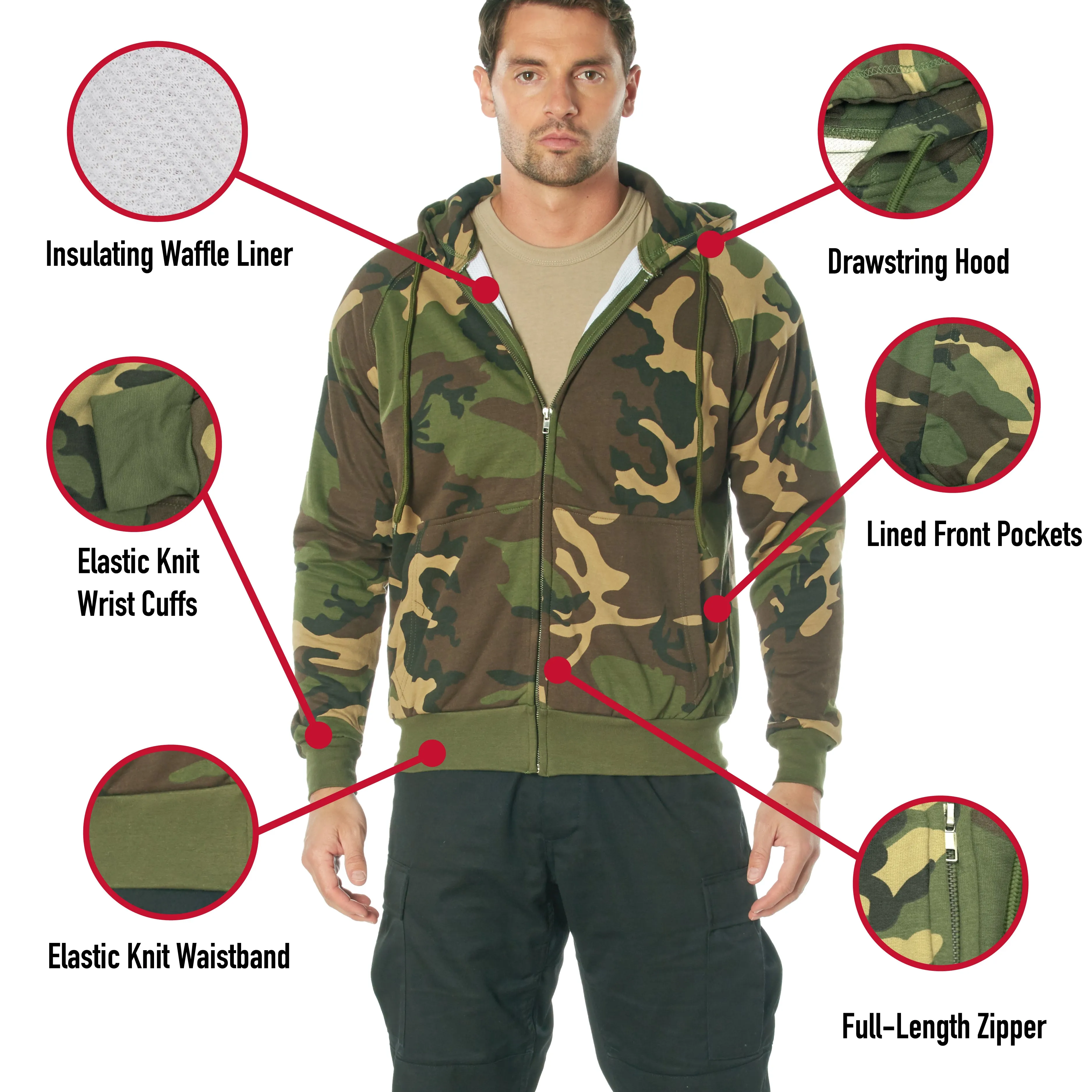 Camo Thermal-Lined Zipper Hooded Sweatshirts