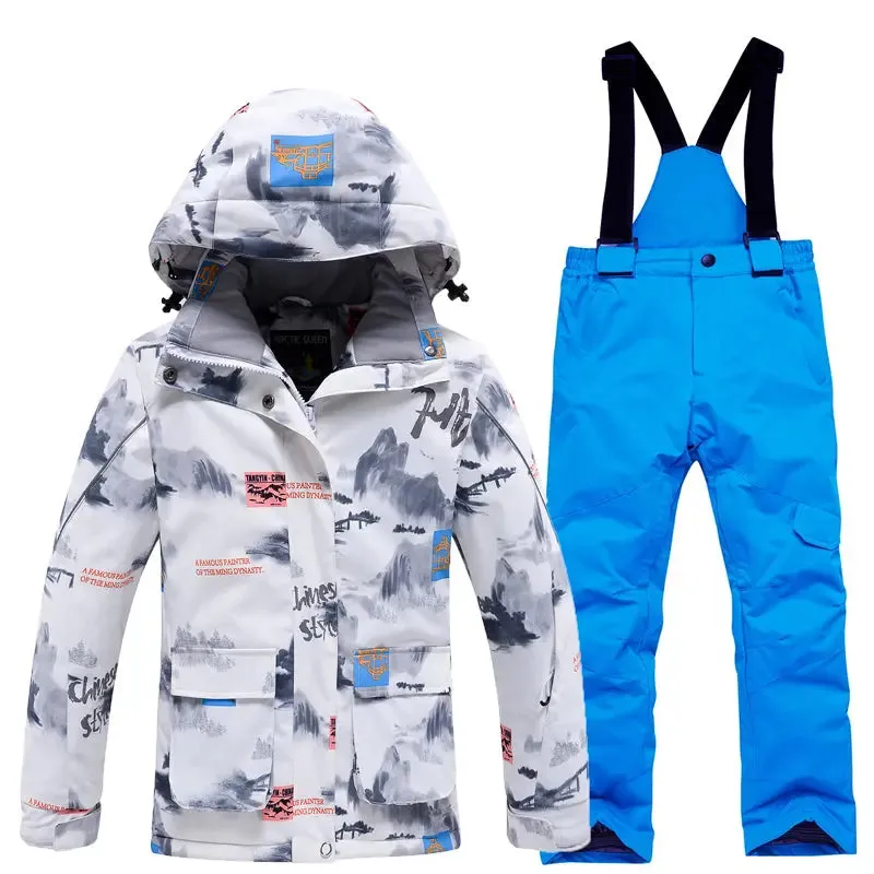 Children Ski Snowboarding Bibs Pants & Jacket Waterproof Outwear