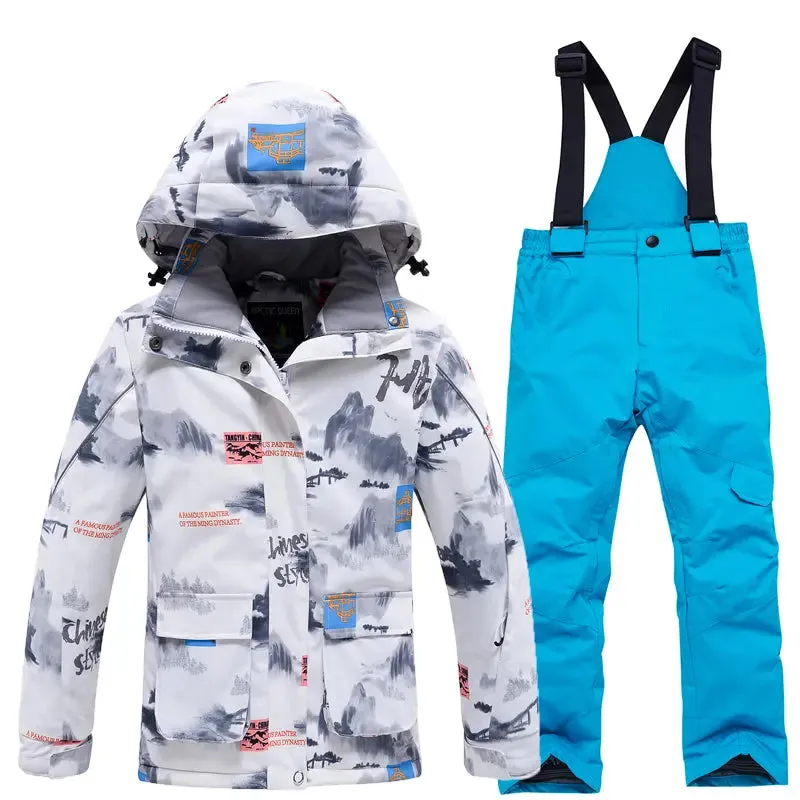 Children Ski Snowboarding Bibs Pants & Jacket Waterproof Outwear