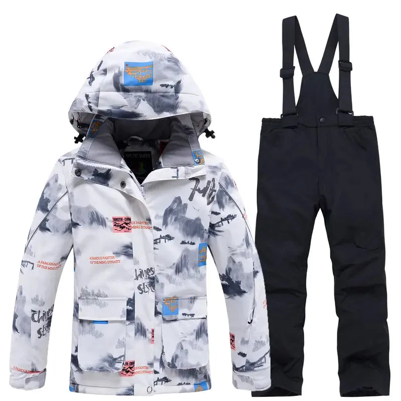 Children Ski Snowboarding Bibs Pants & Jacket Waterproof Outwear