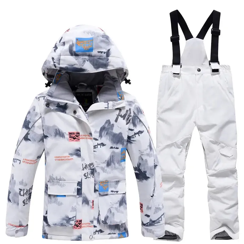 Children Ski Snowboarding Bibs Pants & Jacket Waterproof Outwear