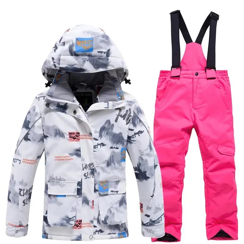 Children Ski Snowboarding Bibs Pants & Jacket Waterproof Outwear