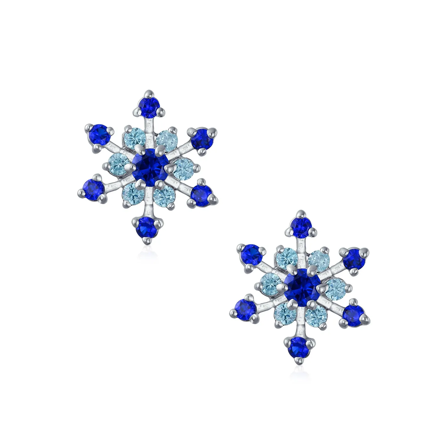 Christmas Party CZ Aqua Star Snowflake Clip-On Earrings No Piercing Silver Plated