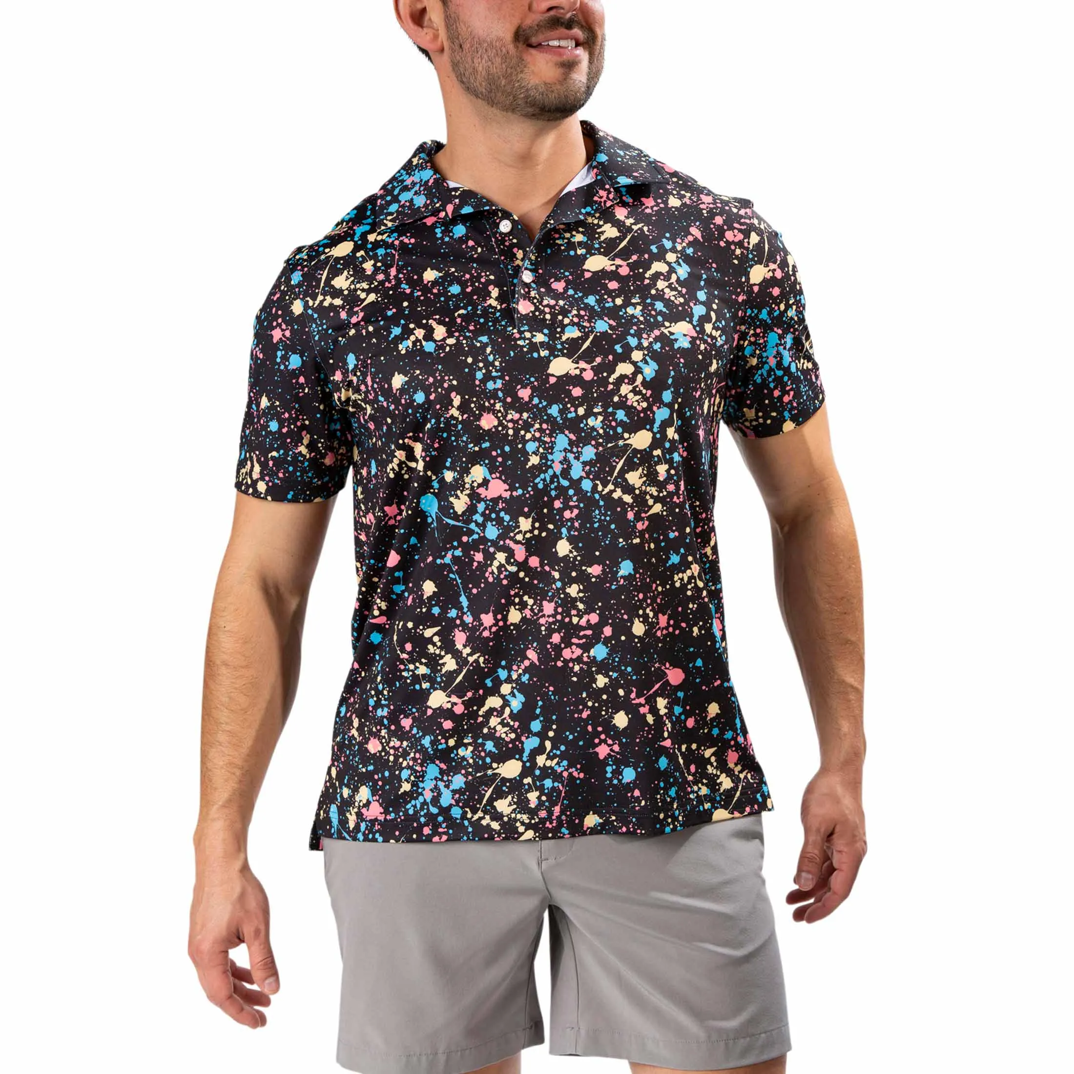 Chubbies The Paint Drips Performance Polo Shirt - Black - Pattern Base (Plaids)