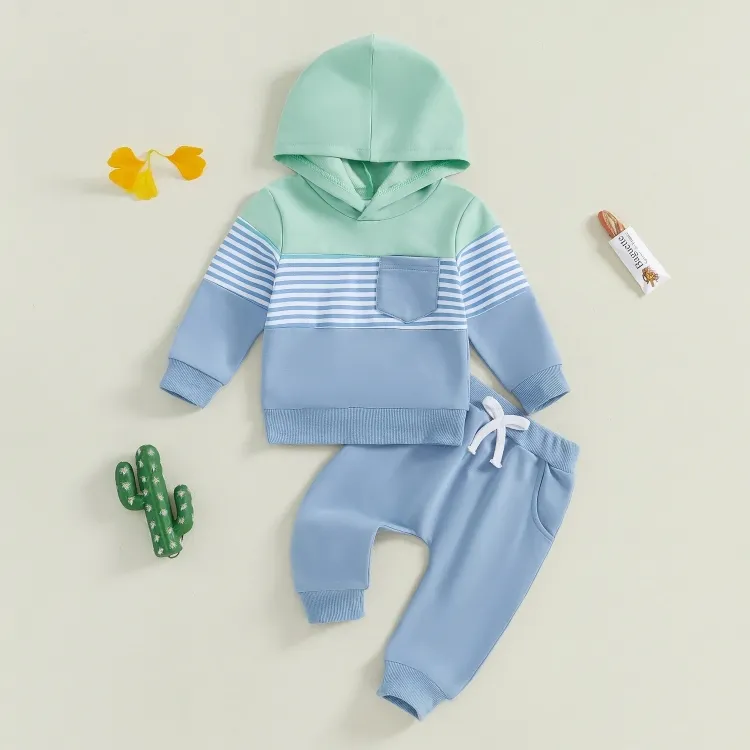 Color Block Striped Hoodie Baby Set