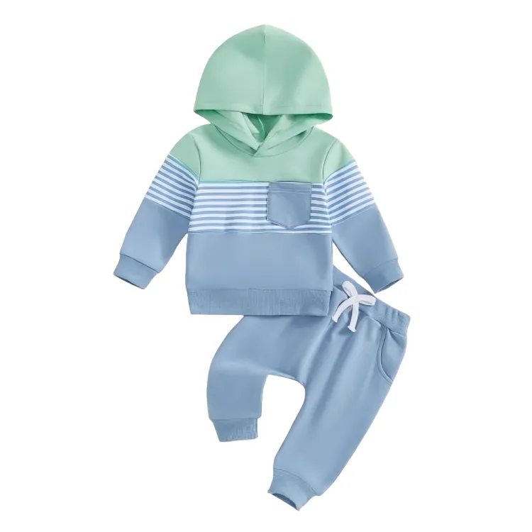 Color Block Striped Hoodie Baby Set