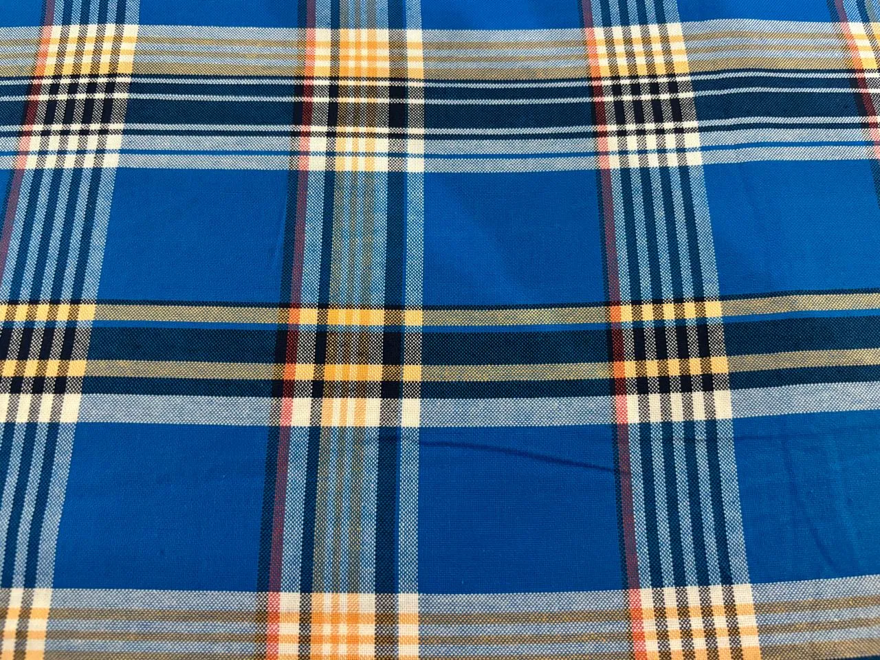 COTTON SHIRTING FABRIC-58" WIDE available in 3 styles multi blue plaids/blue pin stripes and grey stripes