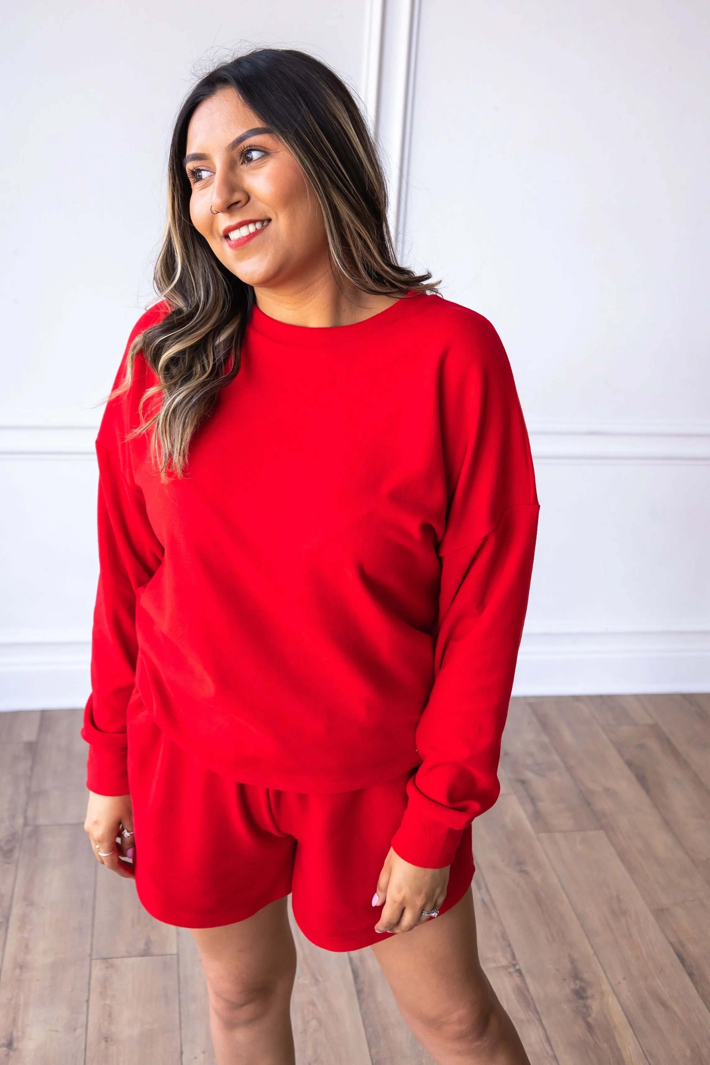 Crazy Cozy Red Microfleece Crewneck Sweatshirt