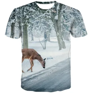 Deer T shirts Men Animal T-shirts 3d Snow Tshirts Novelty Tree Tshirts Casual