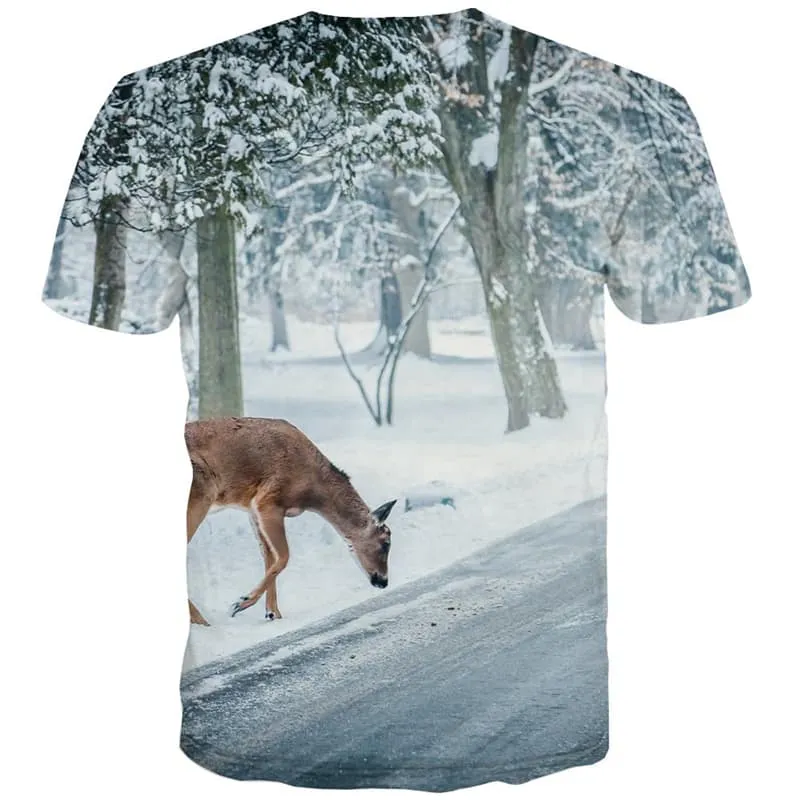 Deer T shirts Men Animal T-shirts 3d Snow Tshirts Novelty Tree Tshirts Casual