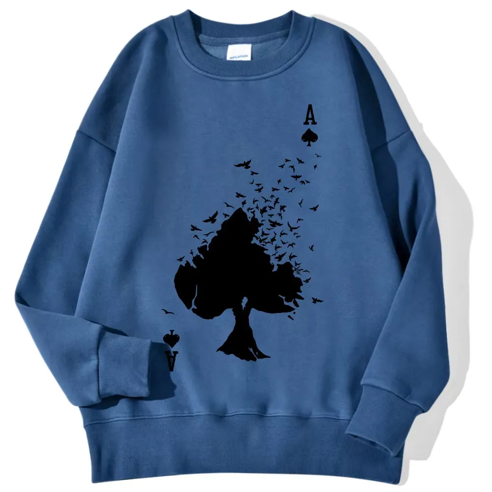 Drifting Spades a Black Pattern Male Sweatshirts Comfortable Creative Pullovers Hip Hop Tops Fleece Casual Streetwear for Mans