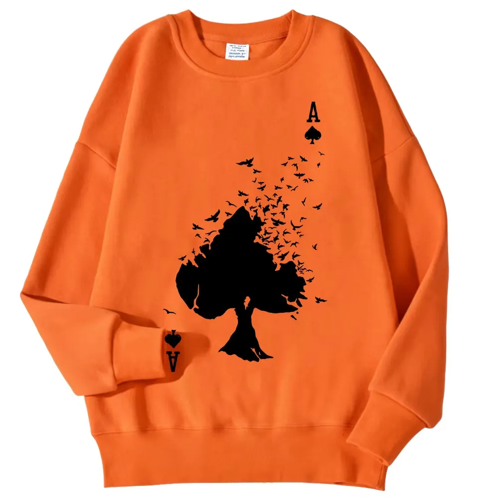 Drifting Spades a Black Pattern Male Sweatshirts Comfortable Creative Pullovers Hip Hop Tops Fleece Casual Streetwear for Mans