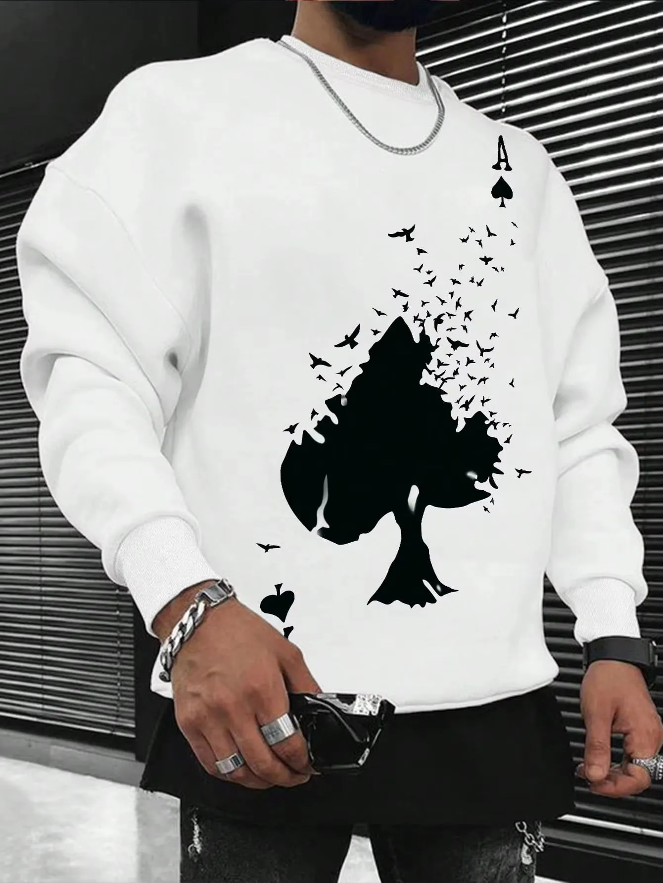 Drifting Spades a Black Pattern Male Sweatshirts Comfortable Creative Pullovers Hip Hop Tops Fleece Casual Streetwear for Mans