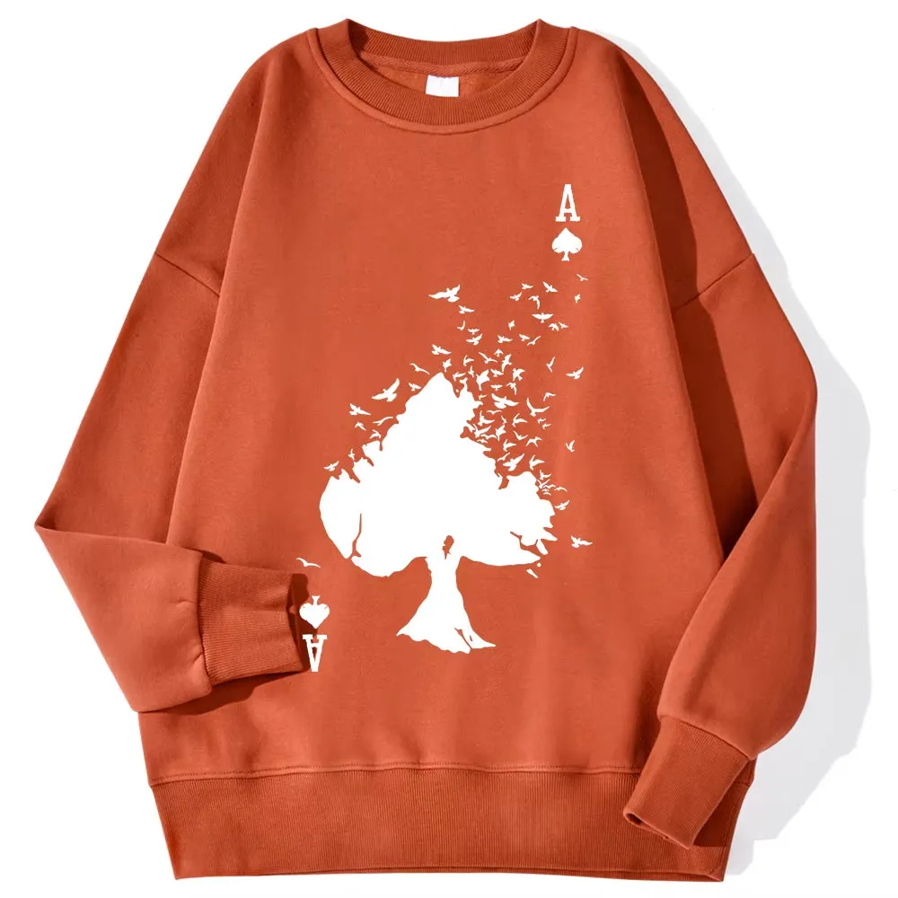 Drifting Spades a Black Pattern Male Sweatshirts Comfortable Creative Pullovers Hip Hop Tops Fleece Casual Streetwear for Mans