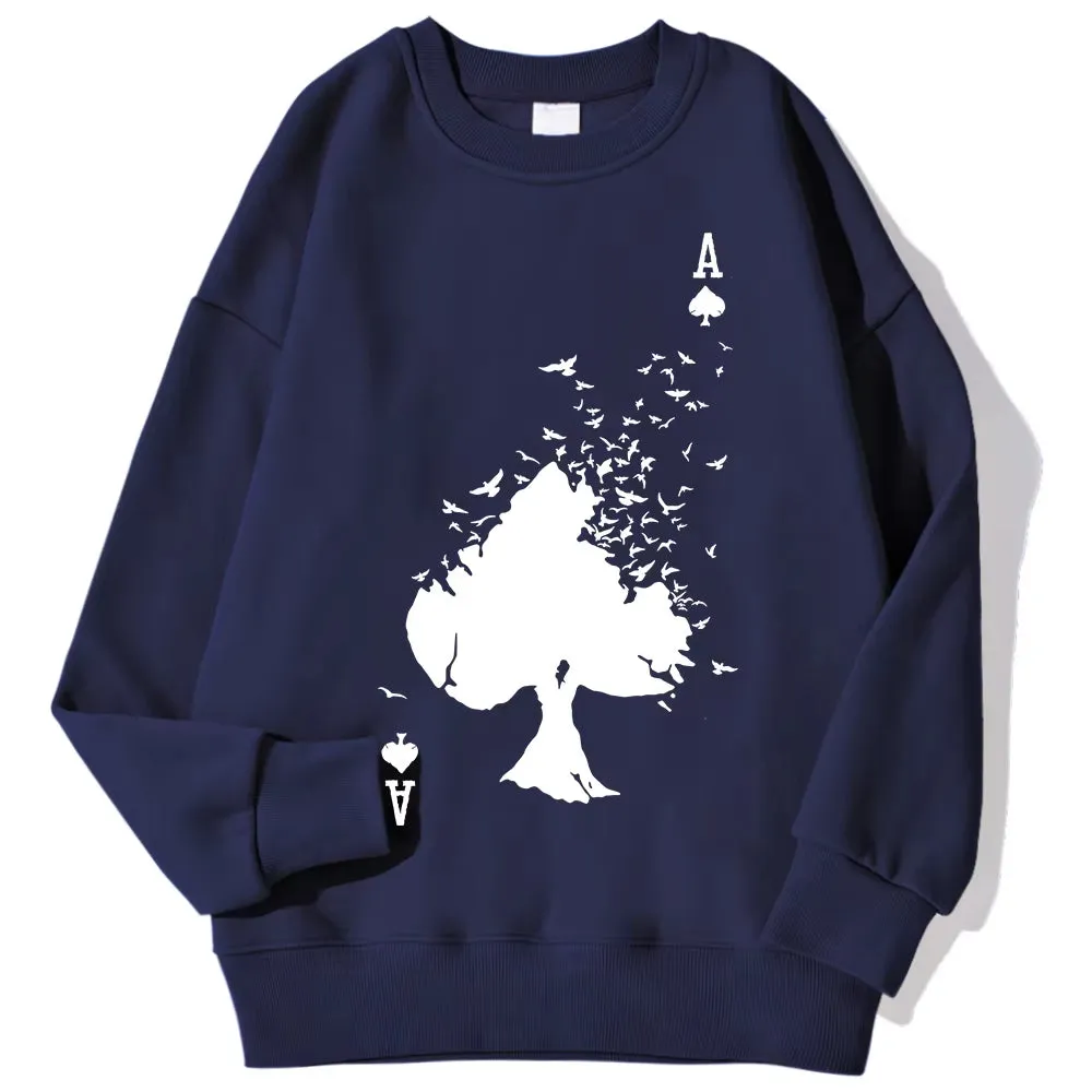 Drifting Spades a Black Pattern Male Sweatshirts Comfortable Creative Pullovers Hip Hop Tops Fleece Casual Streetwear for Mans