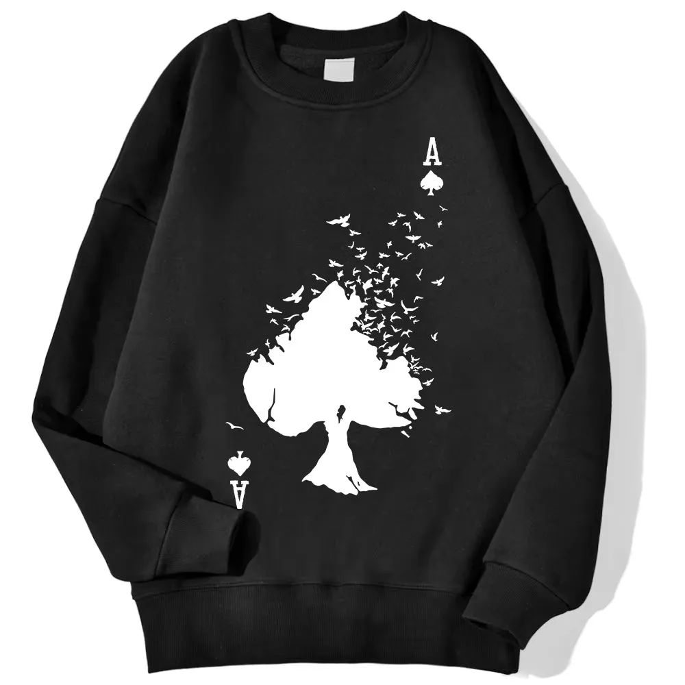 Drifting Spades a Black Pattern Male Sweatshirts Comfortable Creative Pullovers Hip Hop Tops Fleece Casual Streetwear for Mans