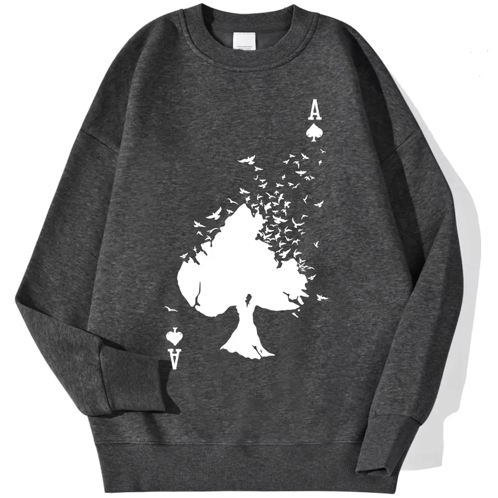 Drifting Spades a Black Pattern Male Sweatshirts Comfortable Creative Pullovers Hip Hop Tops Fleece Casual Streetwear for Mans