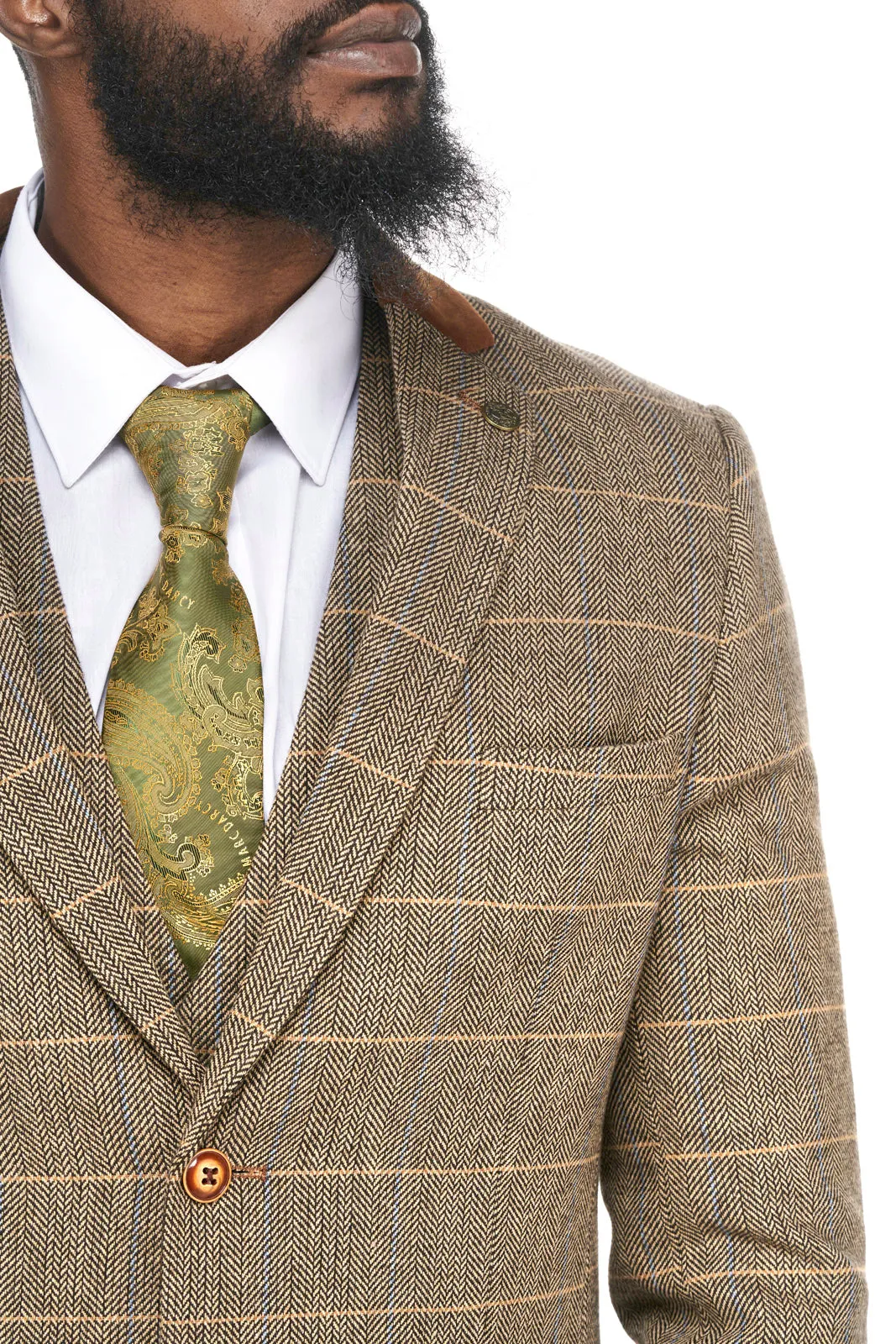 DX7 Tan Tweed Check Three Piece Wedding Suit | Check Suit | Wedding Wear | Office Wear