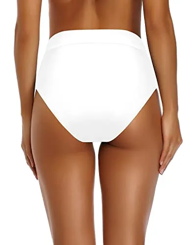 Flattering High Cut Swim Bottom Swimsuit High Waisted Bikini Bottoms-White