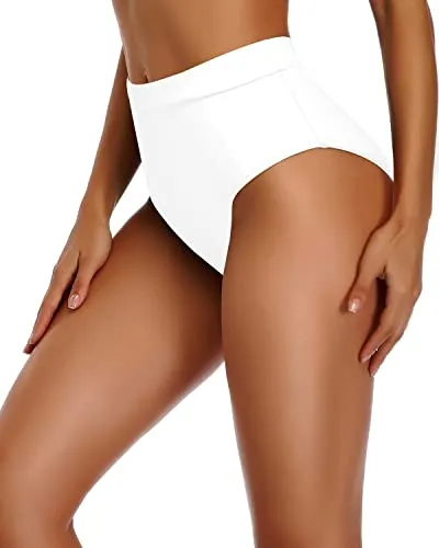 Flattering High Cut Swim Bottom Swimsuit High Waisted Bikini Bottoms-White